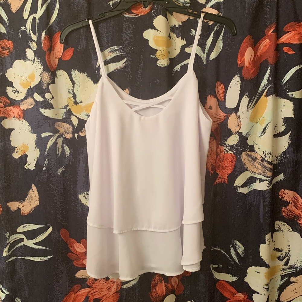White layered spaghetti strap tank